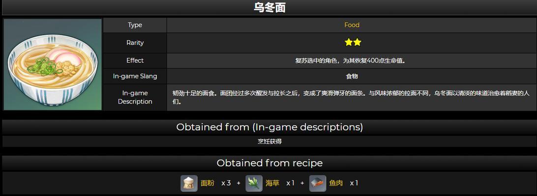 《原神》游戏乌冬面配方详解（游戏中如何制作美味的乌冬面）