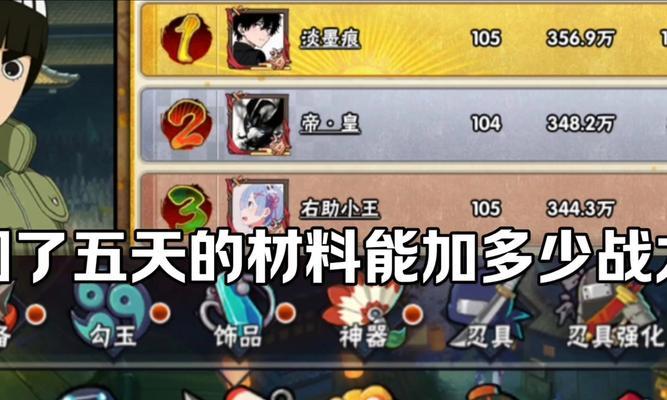 《火影手游战力提升攻略》（成为火影世界的强者，这些方法不能错过！）